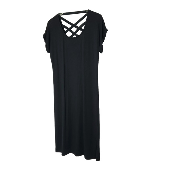 Athleta Crossback Sweatshirt Dress M Black Short Sleeve Side Slits Modal - Picture 4 of 11